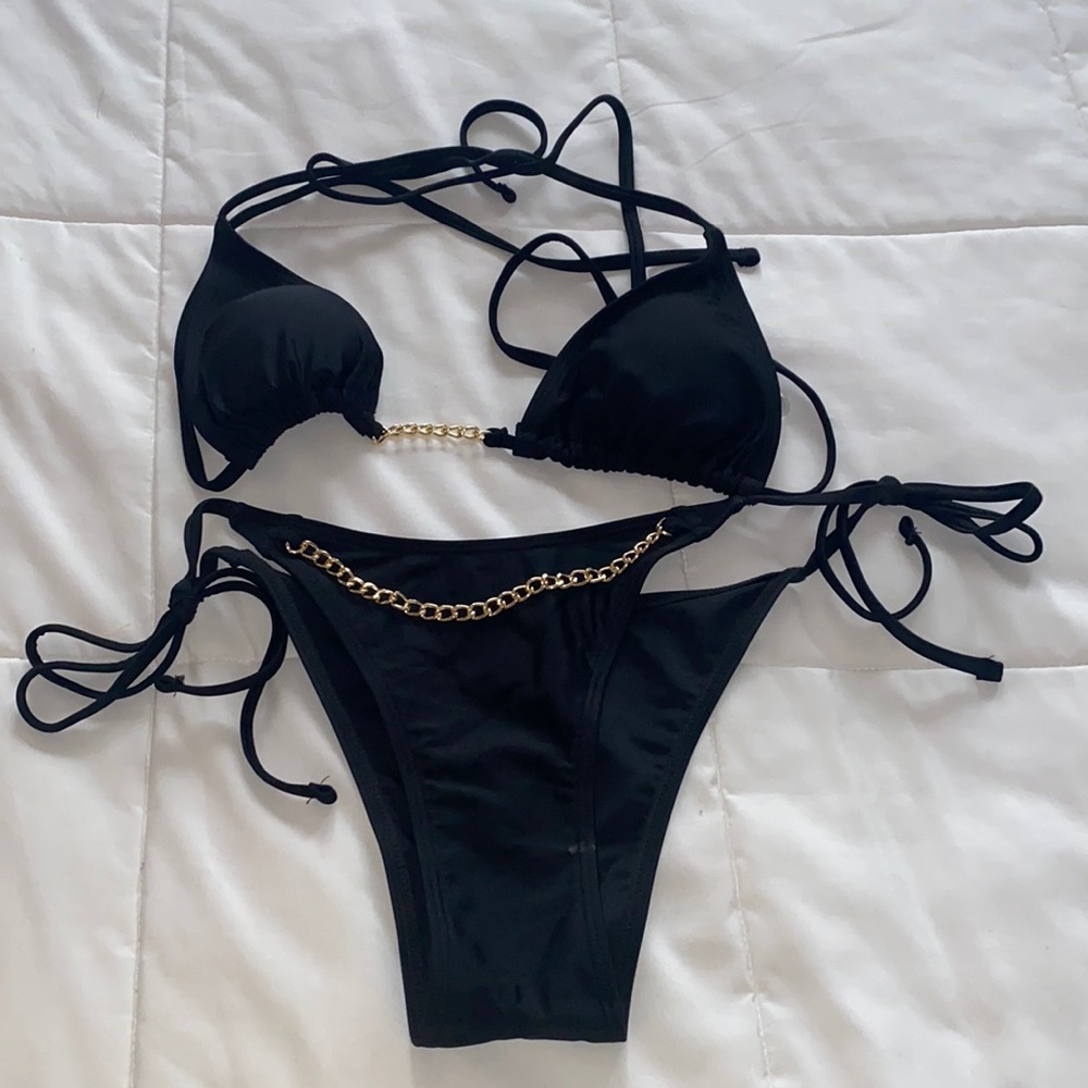 Shein Black Bikini Gold Chain